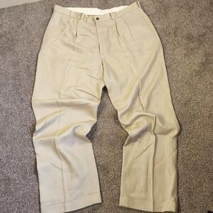 Brooks Brothers 346 Linen Pants Mens 42x32 Tan Pleated Dress Trousers
